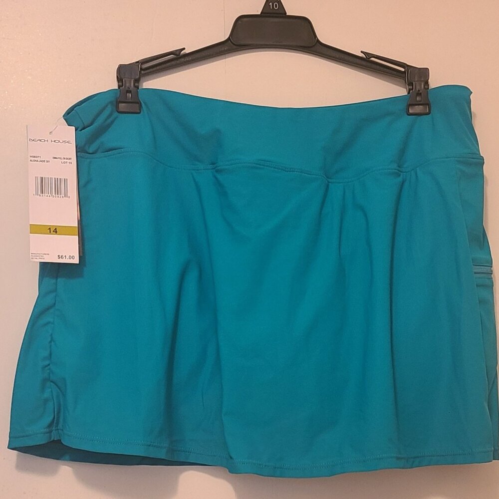 Beach House Emma Pull On Swim Skort Skirt with Pocket Aloha Jade, Sz 14 - NWT